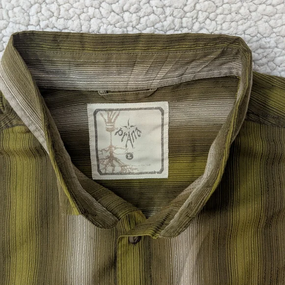 Men's Green Striped Short Sleeve Shirt - Picture 2 of 5